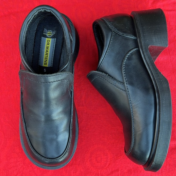 🏴󠁧󠁢󠁥󠁮󠁧󠁿 Vintage Dr. Martens MIE MONO BLACK Chunky Block Heel Loafers UK 5 - Picture 1 of 17